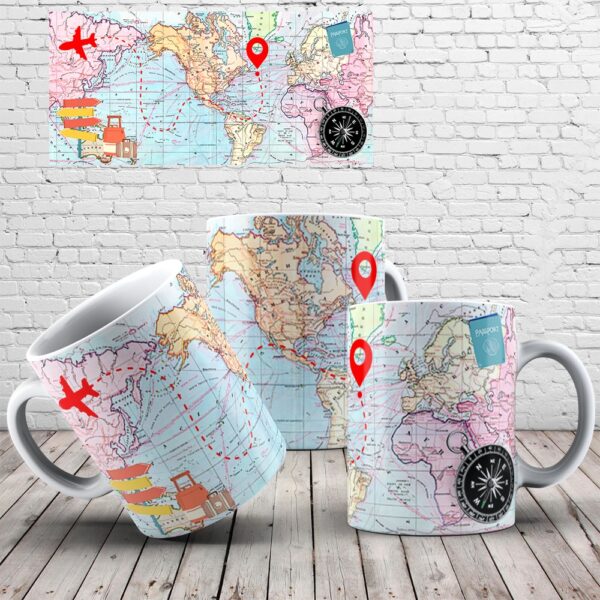 Caneca Mapa Mundi Vintage | Presente para Quem Ama Viajar - Modelo 01