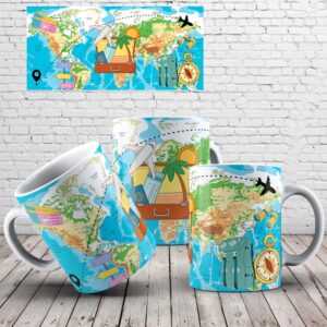 Caneca Mapa Mundi Vintage | Presente para Quem Ama Viajar - Modelo 03