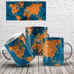 Caneca Mapa Mundi Vintage | Presente para Quem Ama Viajar - Modelo 04
