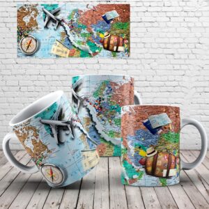 Caneca Mapa Mundi Vintage | Presente para Quem Ama Viajar - Modelo 05