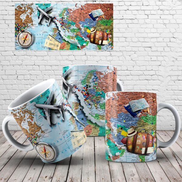 a5 Caneca Mapa Mundi Vintage | Presente para Quem Ama Viajar - Modelo 05