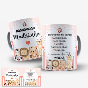 Caneca Personalizada "Promovida a Madrinha" – Tema Safari