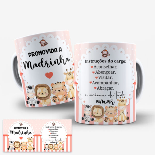 01 Caneca Personalizada "Promovida a Madrinha" – Tema Safari