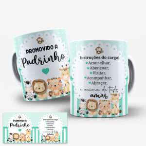 Caneca Personalizada "Promovido a Padrinho" – Tema Safari