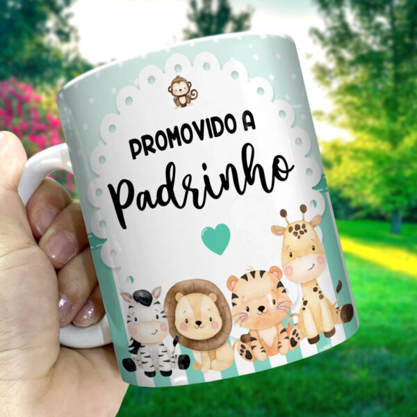Caneca Personalizada "Promovido a Padrinho" – Tema Safari