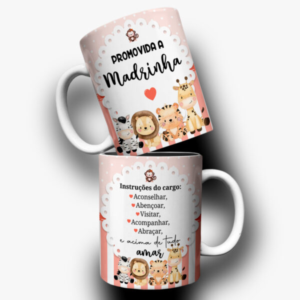 07 Caneca Personalizada "Promovida a Madrinha" – Tema Safari