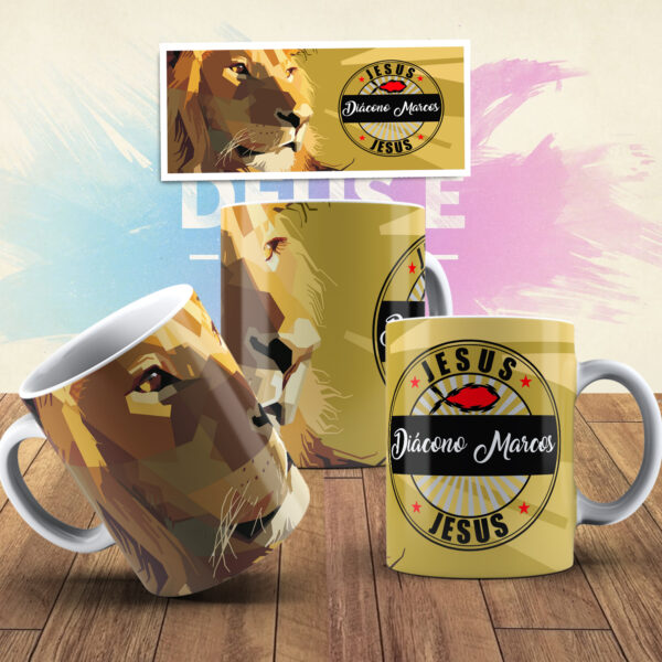 JESUS LEÃO COM NOME MODELO Caneca Personalizada Cristã Leão de Judá com Nome
